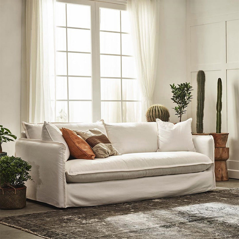 Contemporary Linen Square Arm Standard Sofa with Loose Back for Living Room, White 75"L x 37"W x 33"H Latex Clearhalo 'furn' 'furn_sofas' 'Furniture' 'furniture_sofas' 'kitchen' 'kitchen_sofas' 'Living Room Furniture' 'Sofa' 'sofas' 4658088