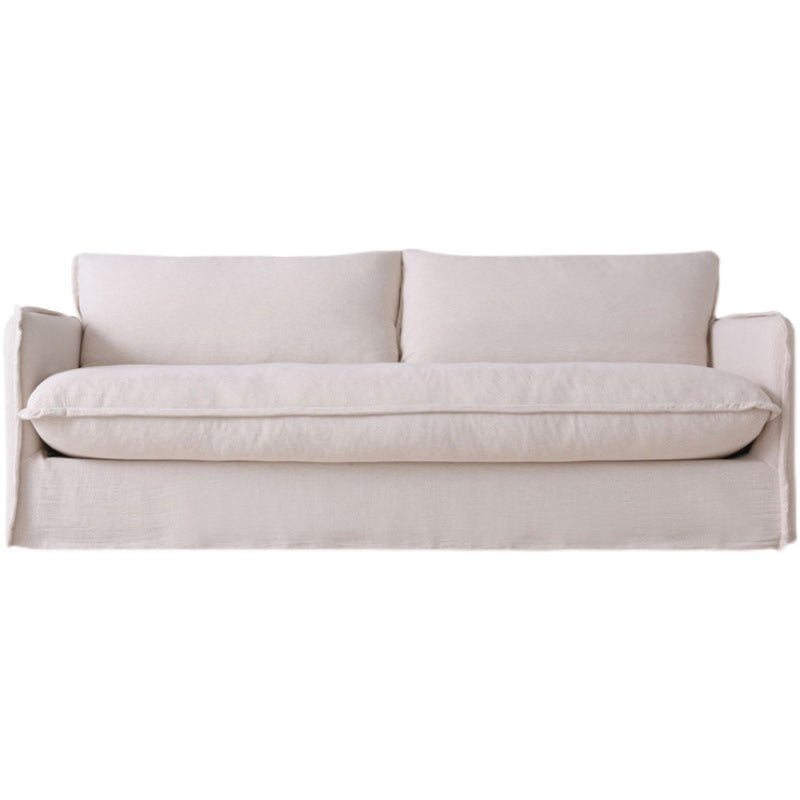 Contemporary Linen Square Arm Standard Sofa with Loose Back for Living Room, White 118"L x 37"W x 33"H Latex Clearhalo 'furn' 'furn_sofas' 'Furniture' 'furniture_sofas' 'kitchen' 'kitchen_sofas' 'Living Room Furniture' 'Sofa' 'sofas' 4658090