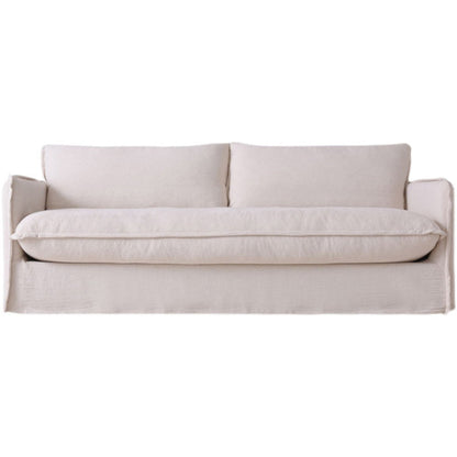 Contemporary Linen Square Arm Standard Sofa with Loose Back for Living Room, White 118"L x 37"W x 33"H Latex Clearhalo 'furn' 'furn_sofas' 'Furniture' 'furniture_sofas' 'kitchen' 'kitchen_sofas' 'Living Room Furniture' 'Sofa' 'sofas' 4658090