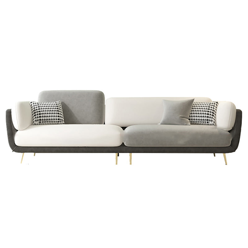 36" High Modern Velvet Square Arm Sofa with 2 Pillows Standard Sofa for Living Room 110"L x 33.5"W x 37.5"H Grey Clearhalo 'furn' 'furn_sofas' 'Furniture' 'furniture_sofas' 'kitchen' 'kitchen_sofas' 'Living Room Furniture' 'Sofa' 'sofas' 4658115