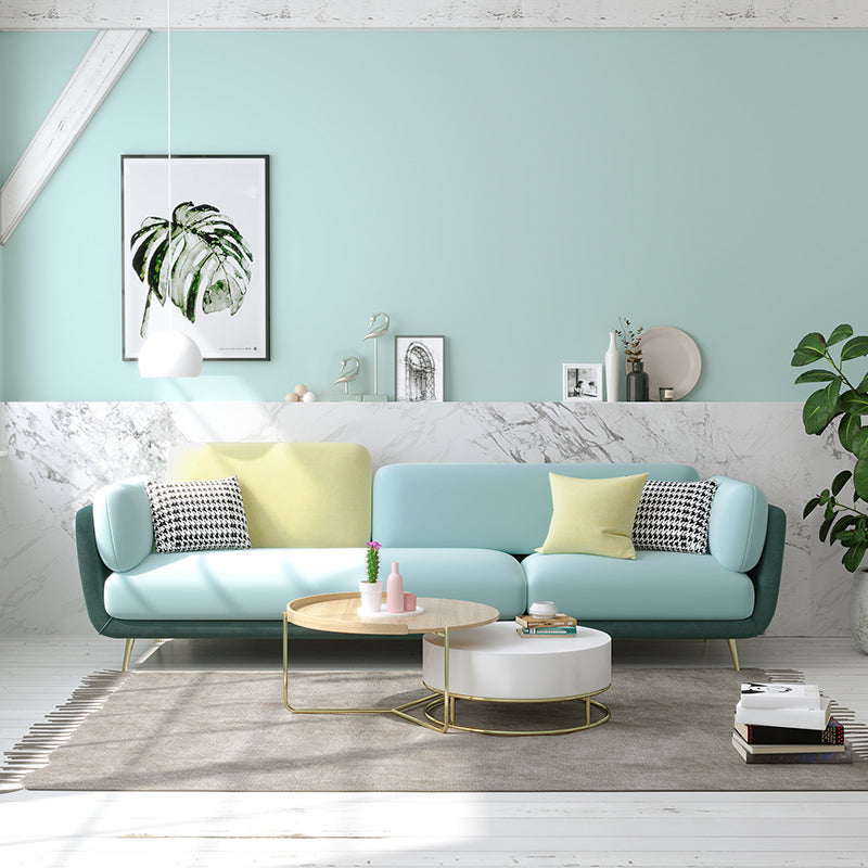 36" High Modern Velvet Square Arm Sofa with 2 Pillows Standard Sofa for Living Room 88.5"L x 33.5"W x 37.5"H Blue-Green Clearhalo 'furn' 'furn_sofas' 'Furniture' 'furniture_sofas' 'kitchen' 'kitchen_sofas' 'Living Room Furniture' 'Sofa' 'sofas' 4658116