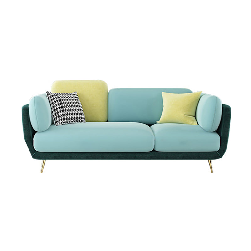 36" High Modern Velvet Square Arm Sofa with 2 Pillows Standard Sofa for Living Room 73"L x 33.5"W x 37.5"H Blue-Green Clearhalo 'furn' 'furn_sofas' 'Furniture' 'furniture_sofas' 'kitchen' 'kitchen_sofas' 'Living Room Furniture' 'Sofa' 'sofas' 4658120