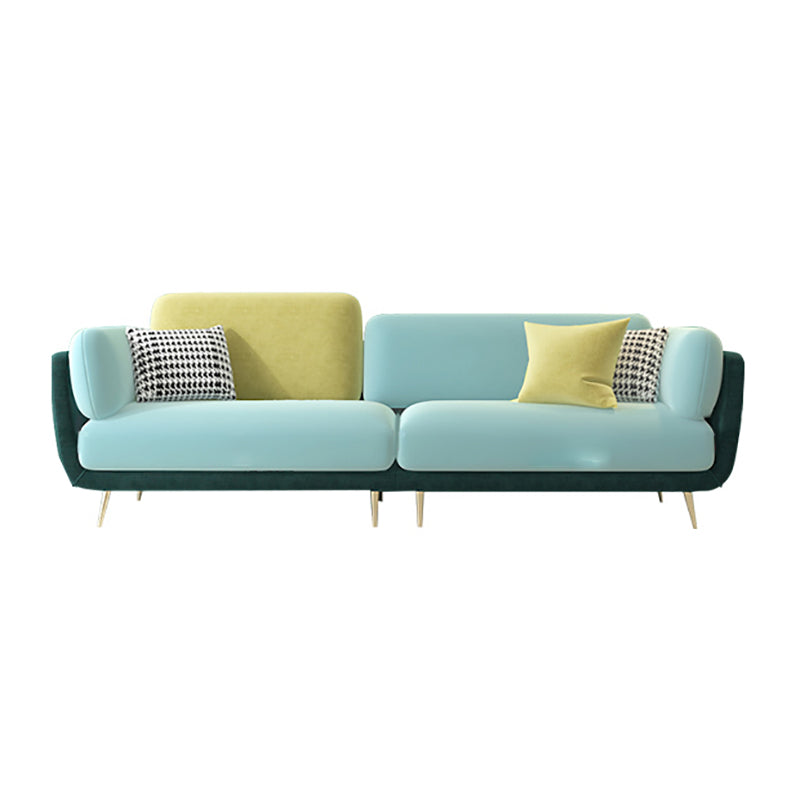 36" High Modern Velvet Square Arm Sofa with 2 Pillows Standard Sofa for Living Room 102"L x 33.5"W x 37.5"H Blue-Green Clearhalo 'furn' 'furn_sofas' 'Furniture' 'furniture_sofas' 'kitchen' 'kitchen_sofas' 'Living Room Furniture' 'Sofa' 'sofas' 4658121