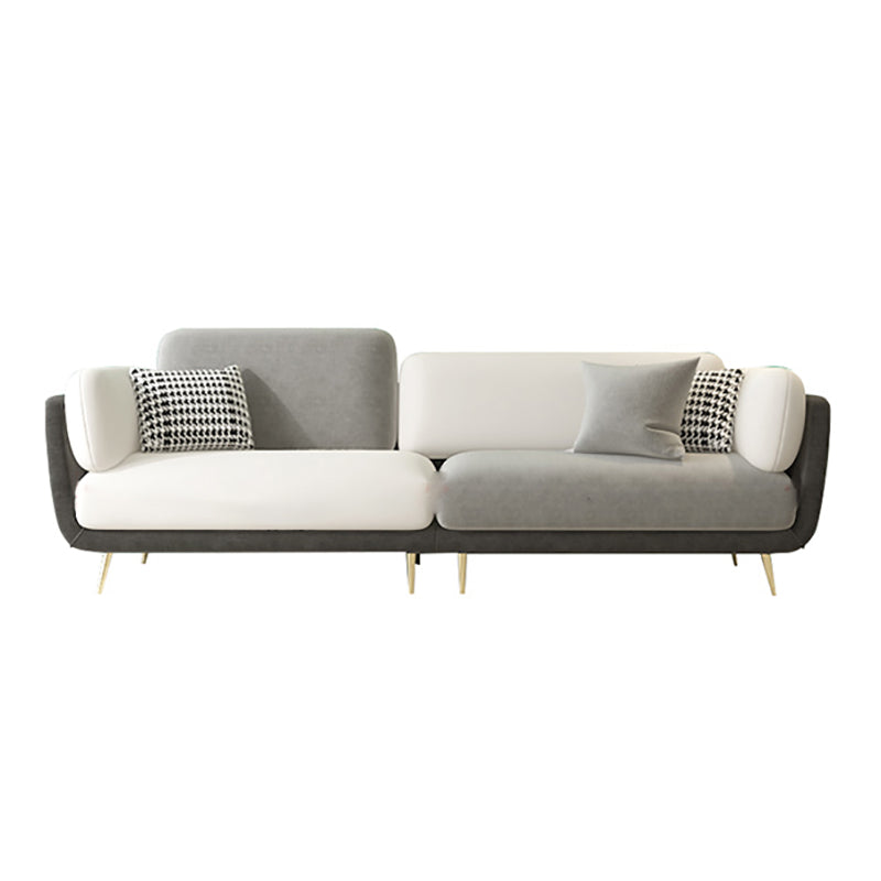 36" High Modern Velvet Square Arm Sofa with 2 Pillows Standard Sofa for Living Room 102"L x 33.5"W x 37.5"H Grey Clearhalo 'furn' 'furn_sofas' 'Furniture' 'furniture_sofas' 'kitchen' 'kitchen_sofas' 'Living Room Furniture' 'Sofa' 'sofas' 4658124