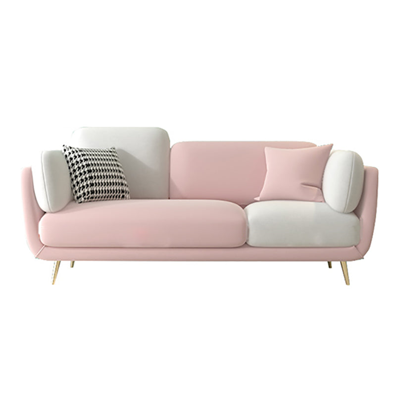 36" High Modern Velvet Square Arm Sofa with 2 Pillows Standard Sofa for Living Room 73"L x 33.5"W x 37.5"H Pink-Light Grey Clearhalo 'furn' 'furn_sofas' 'Furniture' 'furniture_sofas' 'kitchen' 'kitchen_sofas' 'Living Room Furniture' 'Sofa' 'sofas' 4658125
