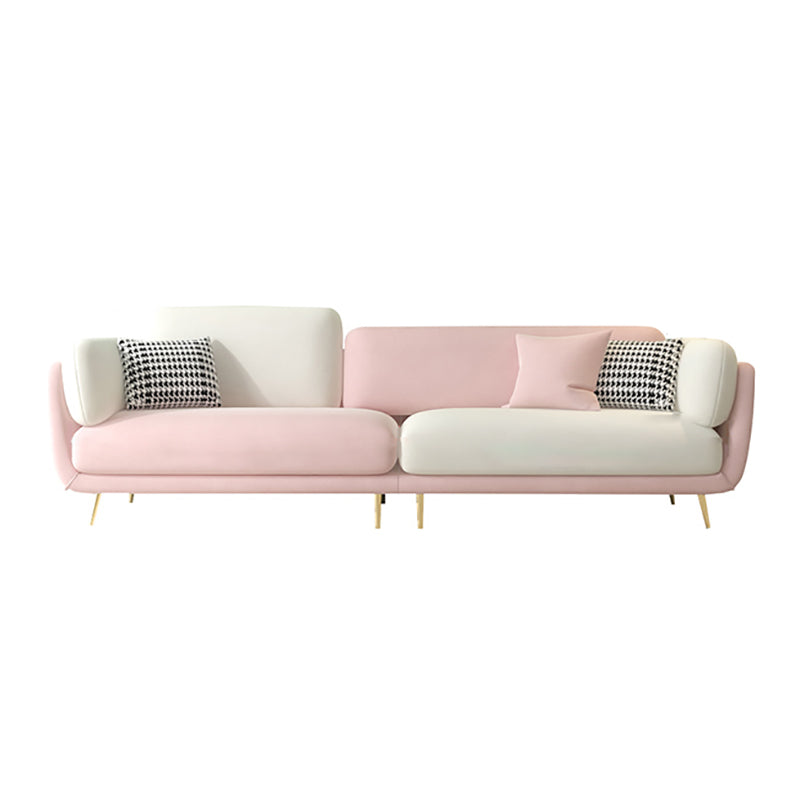 36" High Modern Velvet Square Arm Sofa with 2 Pillows Standard Sofa for Living Room 110"L x 33.5"W x 37.5"H Pink-Light Grey Clearhalo 'furn' 'furn_sofas' 'Furniture' 'furniture_sofas' 'kitchen' 'kitchen_sofas' 'Living Room Furniture' 'Sofa' 'sofas' 4658129