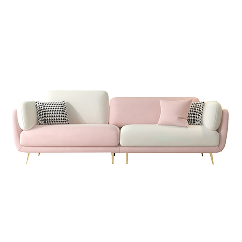 36" High Modern Velvet Square Arm Sofa with 2 Pillows Standard Sofa for Living Room 102"L x 33.5"W x 37.5"H Pink-Light Grey Clearhalo 'furn' 'furn_sofas' 'Furniture' 'furniture_sofas' 'kitchen' 'kitchen_sofas' 'Living Room Furniture' 'Sofa' 'sofas' 4658130