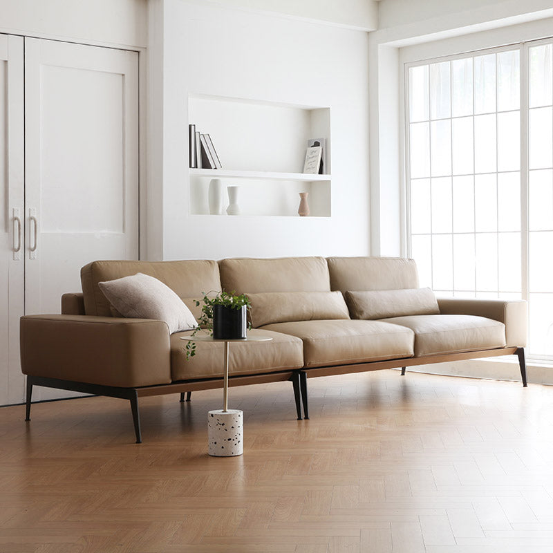 32" High Genuine Leather Square Arm Modern Sofa with Bolster Pillows, Brown 106"L x 39.5"W x 33.5"H Clearhalo 'furn' 'furn_sofas' 'Furniture' 'furniture_sofas' 'kitchen' 'kitchen_sofas' 'Living Room Furniture' 'Sofa' 'sofas' 4658141