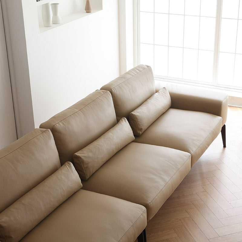 32" High Genuine Leather Square Arm Modern Sofa with Bolster Pillows, Brown Clearhalo 'furn' 'furn_sofas' 'Furniture' 'furniture_sofas' 'kitchen' 'kitchen_sofas' 'Living Room Furniture' 'Sofa' 'sofas' 4658143