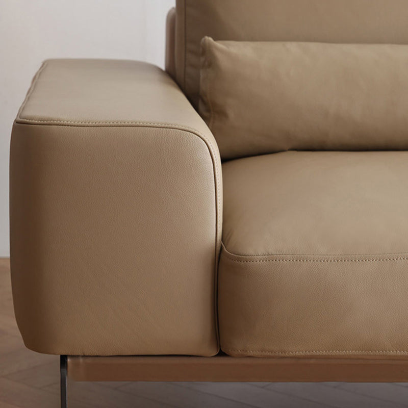 32" High Genuine Leather Square Arm Modern Sofa with Bolster Pillows, Brown Clearhalo 'furn' 'furn_sofas' 'Furniture' 'furniture_sofas' 'kitchen' 'kitchen_sofas' 'Living Room Furniture' 'Sofa' 'sofas' 4658145