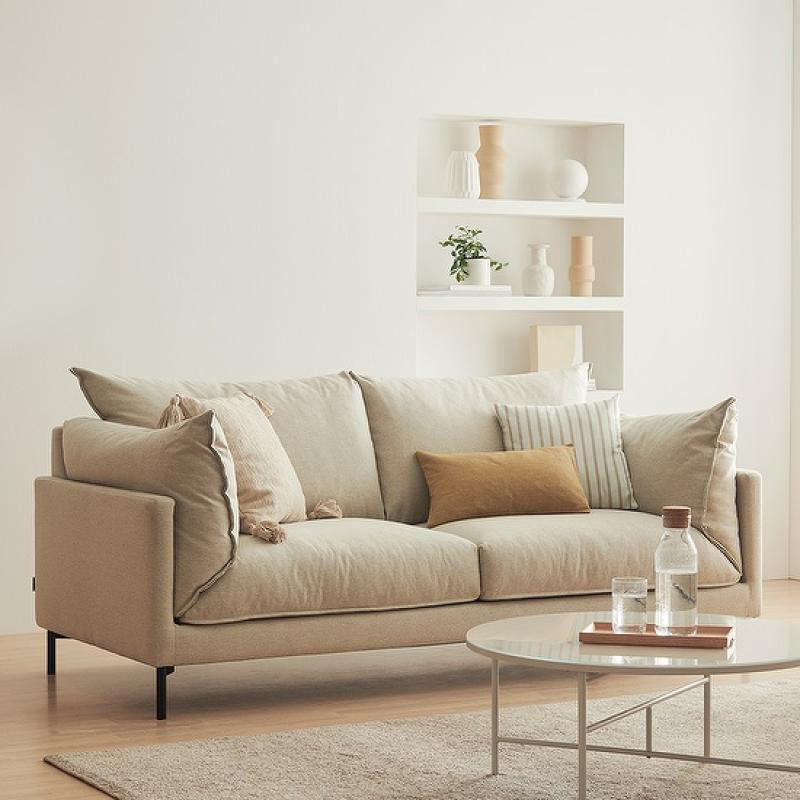 Modern Linen Square Arm Sofa with Bolster Pillows for Living Room, Apartment 79"L x 33"W x 33"H Beige Sponge Clearhalo 'furn' 'furn_sofas' 'Furniture' 'furniture_sofas' 'kitchen' 'kitchen_sofas' 'Living Room Furniture' 'Sofa' 'sofas' 4658178