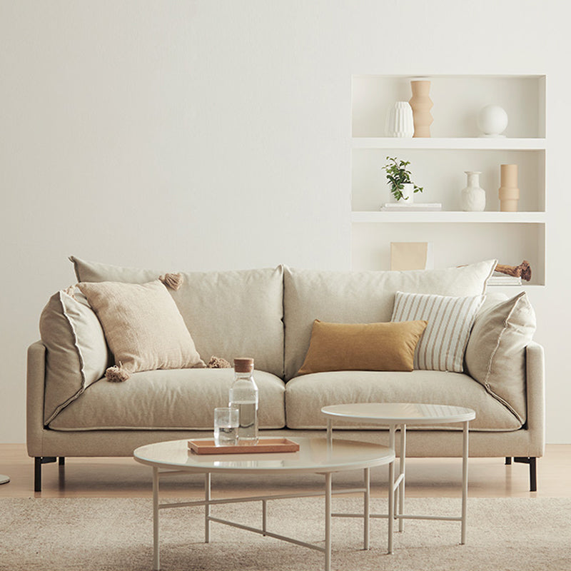 Modern Linen Square Arm Sofa with Bolster Pillows for Living Room, Apartment Beige Clearhalo 'furn' 'furn_sofas' 'Furniture' 'furniture_sofas' 'kitchen' 'kitchen_sofas' 'Living Room Furniture' 'Sofa' 'sofas' 4658180