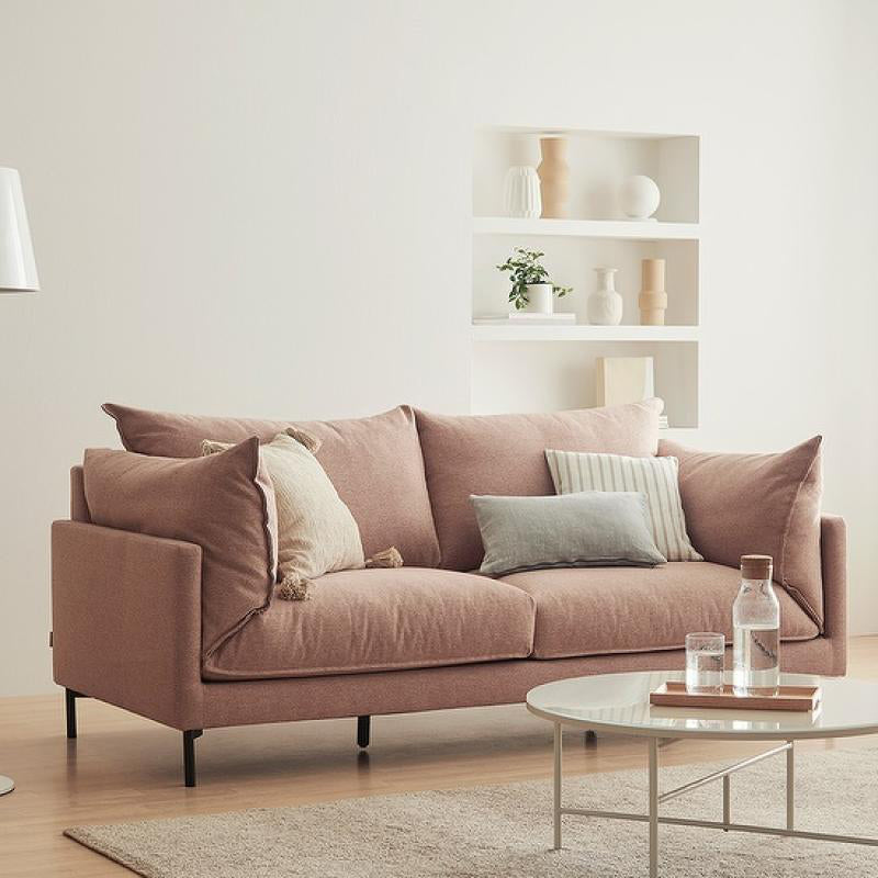 Modern Linen Square Arm Sofa with Bolster Pillows for Living Room, Apartment Pink Clearhalo 'furn' 'furn_sofas' 'Furniture' 'furniture_sofas' 'kitchen' 'kitchen_sofas' 'Living Room Furniture' 'Sofa' 'sofas' 4658183