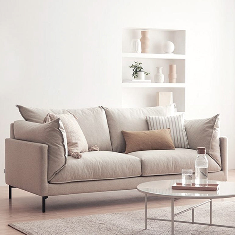 Modern Linen Square Arm Sofa with Bolster Pillows for Living Room, Apartment 79"L x 33"W x 33"H White Sponge Clearhalo 'furn' 'furn_sofas' 'Furniture' 'furniture_sofas' 'kitchen' 'kitchen_sofas' 'Living Room Furniture' 'Sofa' 'sofas' 4658188