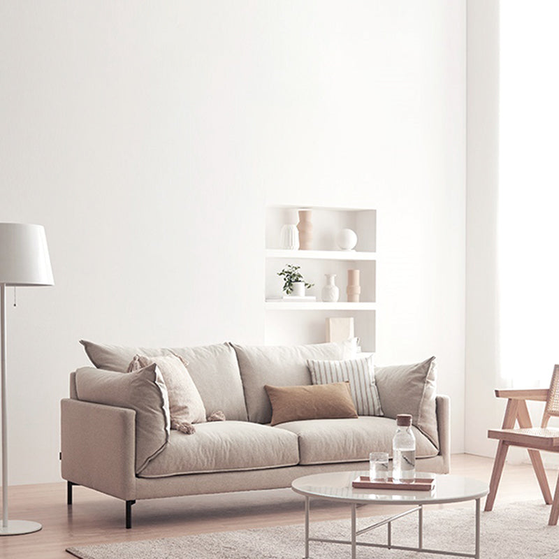 Modern Linen Square Arm Sofa with Bolster Pillows for Living Room, Apartment 71"L x 33"W x 33"H White Clearhalo 'furn' 'furn_sofas' 'Furniture' 'furniture_sofas' 'kitchen' 'kitchen_sofas' 'Living Room Furniture' 'Sofa' 'sofas' 4658189