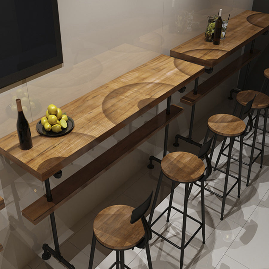 Brown Modern Style Bar Table Pine Wood and Metal Coffee Shop Bar Table Clearhalo 'Bar Furniture' 'Bar Tables' 'bar_tables' 'furn' 'furn_bar_tables' 'Furniture' 'furniture_bar_tables' 'Kitchen & Dining Furniture' 4664140