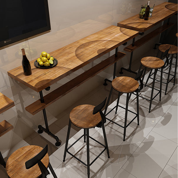 Brown Modern Style Bar Table Pine Wood and Metal Coffee Shop Bar Table Clearhalo 'Bar Furniture' 'Bar Tables' 'bar_tables' 'furn' 'furn_bar_tables' 'Furniture' 'furniture_bar_tables' 'Kitchen & Dining Furniture' 4664144