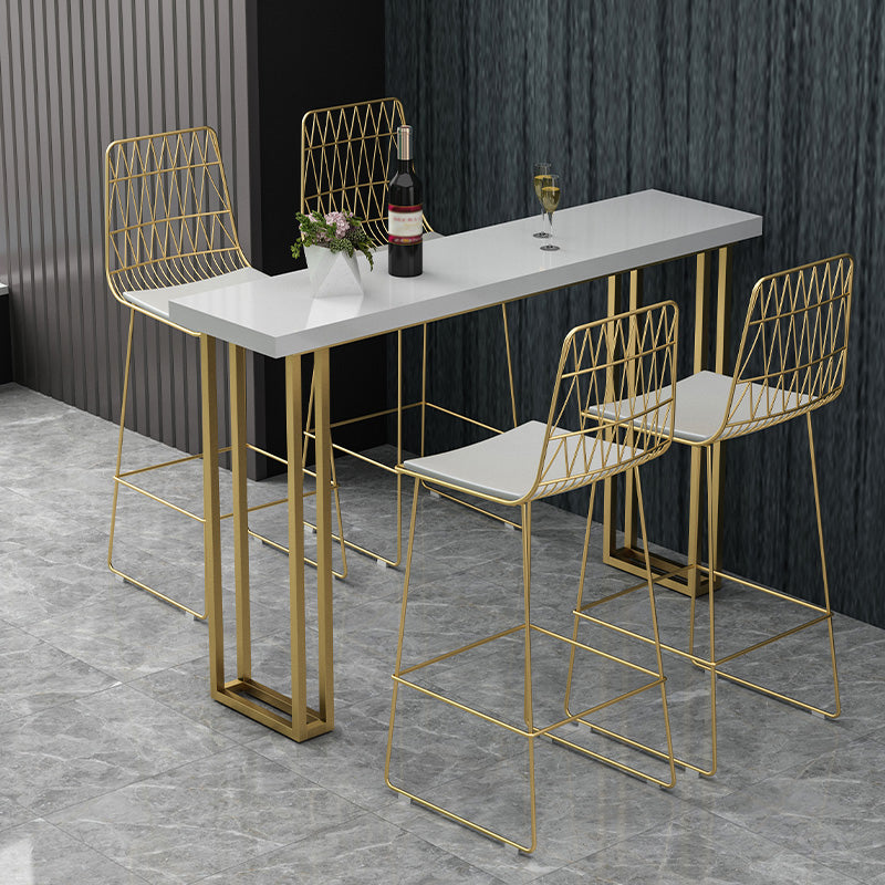 Glam Wood Pub Table with Rectangle Table Top Gold Sled Table - 41.3" H 86.6"L x 15.7"W x 41.3"H White-Gold Wood Clearhalo 'Bar Furniture' 'Bar Tables' 'bar_tables' 'furn' 'furn_bar_tables' 'Furniture' 'furniture_bar_tables' 'Kitchen & Dining Furniture' 4664168