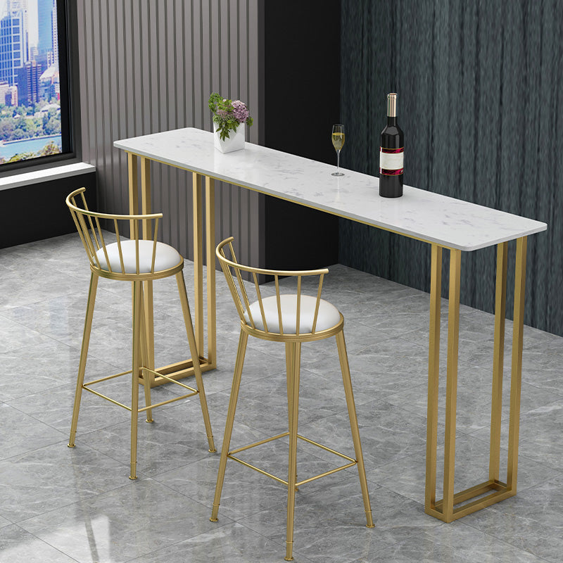 Glam Wood Pub Table with Rectangle Table Top Gold Sled Table - 41.3" H 70.9"L x 15.7"W x 41.3"H White-Gold Faux Marble Clearhalo 'Bar Furniture' 'Bar Tables' 'bar_tables' 'furn' 'furn_bar_tables' 'Furniture' 'furniture_bar_tables' 'Kitchen & Dining Furniture' 4664169