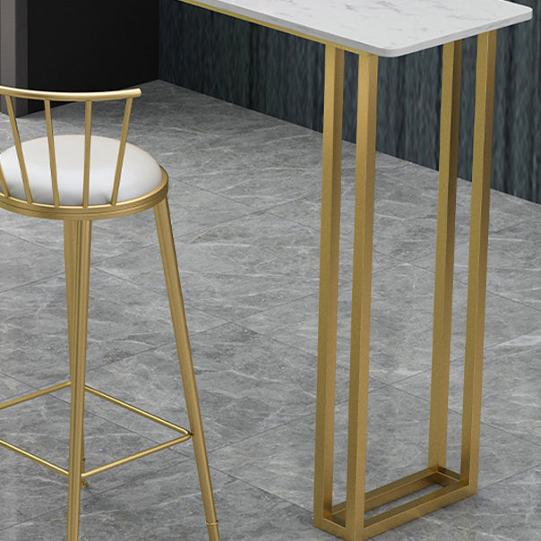 Glam Wood Pub Table with Rectangle Table Top Gold Sled Table - 41.3" H Clearhalo 'Bar Furniture' 'Bar Tables' 'bar_tables' 'furn' 'furn_bar_tables' 'Furniture' 'furniture_bar_tables' 'Kitchen & Dining Furniture' 4664173