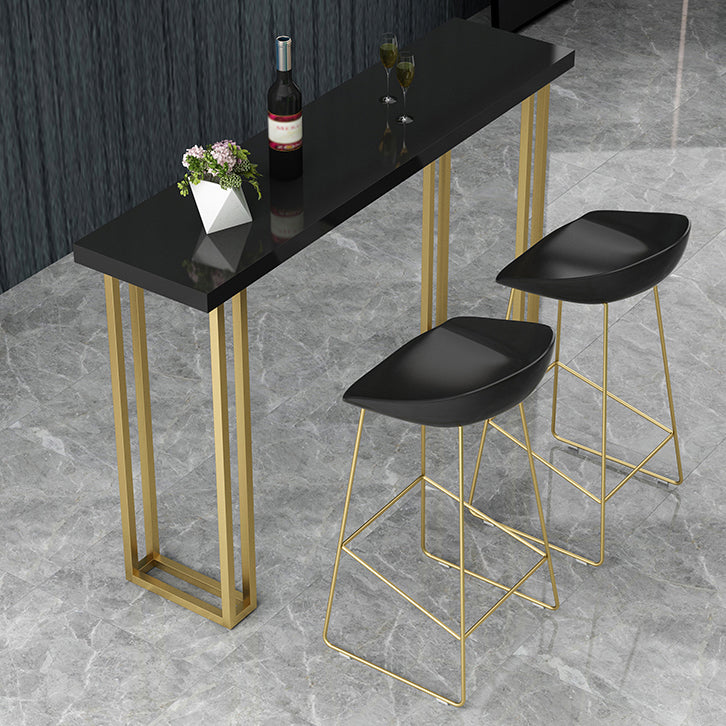 Glam Wood Pub Table with Rectangle Table Top Gold Sled Table - 41.3" H Gold-Black Wood Clearhalo 'Bar Furniture' 'Bar Tables' 'bar_tables' 'furn' 'furn_bar_tables' 'Furniture' 'furniture_bar_tables' 'Kitchen & Dining Furniture' 4664176