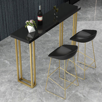 Glam Wood Pub Table with Rectangle Table Top Gold Sled Table - 41.3" H Gold-Black Wood Clearhalo 'Bar Furniture' 'Bar Tables' 'bar_tables' 'furn' 'furn_bar_tables' 'Furniture' 'furniture_bar_tables' 'Kitchen & Dining Furniture' 4664176