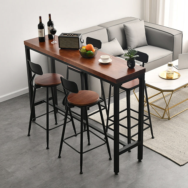 Dark Brown Modern Style Bar Table Solid Wood and Metal Coffee Shop Bar Table 47.2"L x 15.7"W x 41.3"H Without Chairs Clearhalo 'Bar Furniture' 'Bar Tables' 'bar_tables' 'furn' 'furn_bar_tables' 'Furniture' 'furniture_bar_tables' 'Kitchen & Dining Furniture' 4664186