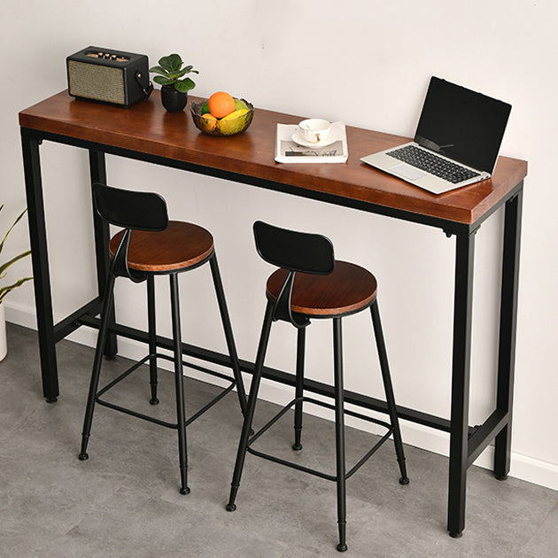 Dark Brown Modern Style Bar Table Solid Wood and Metal Coffee Shop Bar Table 63"L x 15.7"W x 41.3"H Without Chairs Clearhalo 'Bar Furniture' 'Bar Tables' 'bar_tables' 'furn' 'furn_bar_tables' 'Furniture' 'furniture_bar_tables' 'Kitchen & Dining Furniture' 4664187