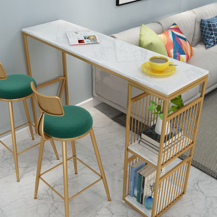 White and Black Glam Style Bar Table in Marble and Metal Milk Tea Shop Bar Table Clearhalo 'Bar Furniture' 'Bar Tables' 'bar_tables' 'furn' 'furn_bar_tables' 'Furniture' 'furniture_bar_tables' 'Kitchen & Dining Furniture' 4664203