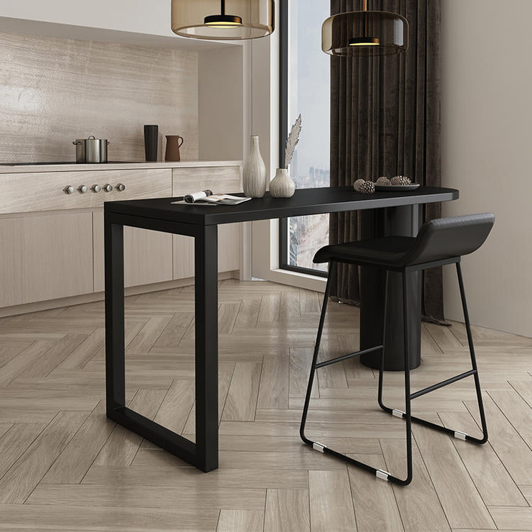 Wood Bar Stool Table with Specialty Table Top Double Pedestal Table - 41.3" H Black Without Chairs Clearhalo 'Bar Furniture' 'Bar Tables' 'bar_tables' 'furn' 'furn_bar_tables' 'Furniture' 'furniture_bar_tables' 'Kitchen & Dining Furniture' 4664213
