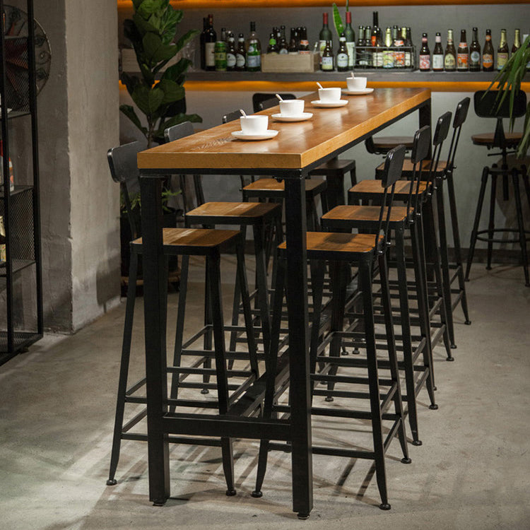 Industrial Brown Wood Pub Table with Rectangle Table Top Trestle Table - 41.3" H 102.4"L x 15.7"W x 41.3"H Without Chairs Clearhalo 'Bar Furniture' 'Bar Tables' 'bar_tables' 'furn' 'furn_bar_tables' 'Furniture' 'furniture_bar_tables' 'Kitchen & Dining Furniture' 4664228