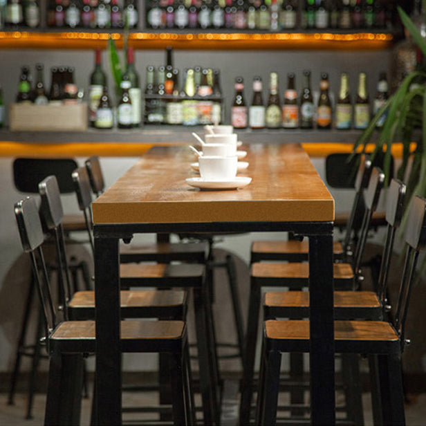 Industrial Brown Wood Pub Table with Rectangle Table Top Trestle Table - 41.3" H Clearhalo 'Bar Furniture' 'Bar Tables' 'bar_tables' 'furn' 'furn_bar_tables' 'Furniture' 'furniture_bar_tables' 'Kitchen & Dining Furniture' 4664231