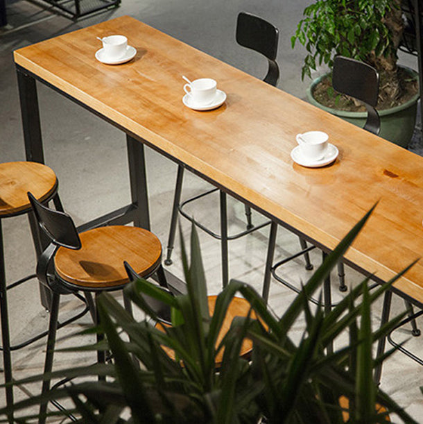 Industrial Brown Wood Pub Table with Rectangle Table Top Trestle Table - 41.3" H Clearhalo 'Bar Furniture' 'Bar Tables' 'bar_tables' 'furn' 'furn_bar_tables' 'Furniture' 'furniture_bar_tables' 'Kitchen & Dining Furniture' 4664232