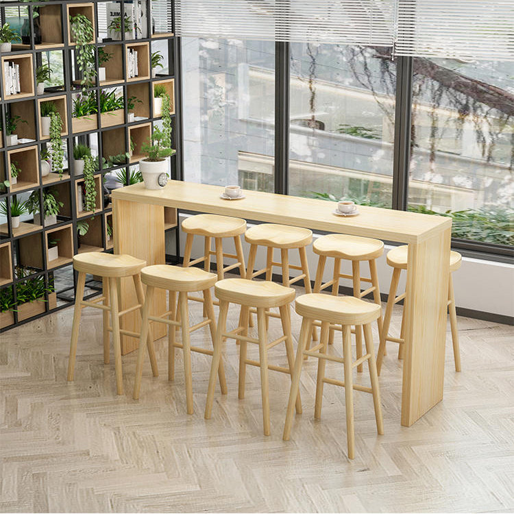 Industrial Style Bar Table Solid Wood Light Brown Milk Tea Shop Casual Bar Table Clearhalo 'Bar Furniture' 'Bar Tables' 'bar_tables' 'furn' 'furn_bar_tables' 'Furniture' 'furniture_bar_tables' 'Kitchen & Dining Furniture' 4664255