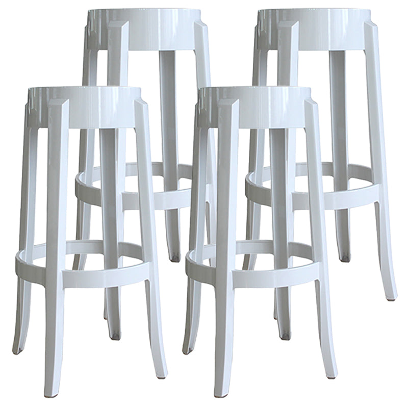 Modern Armless Stackable Counter Stool Plastic Living Room Bar Stool with Plastic Seat White 4 Piece Set Clearhalo 'Bar Furniture' 'Bar Stools' 'bar_stools' 'furn' 'furn_bar_stools' 'furniture_bar_stools' 'Kitchen & Dining Furniture' 'kitchen&dining_furn' 'kitchen' 'kitchen_furn' Furniture' 4664316