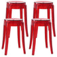 Modern Armless Stackable Counter Stool Plastic Living Room Bar Stool with Plastic Seat Red 4 Piece Set Clearhalo 'Bar Furniture' 'Bar Stools' 'bar_stools' 'furn' 'furn_bar_stools' 'furniture_bar_stools' 'Kitchen & Dining Furniture' 'kitchen&dining_furn' 'kitchen' 'kitchen_furn' Furniture' 4664322