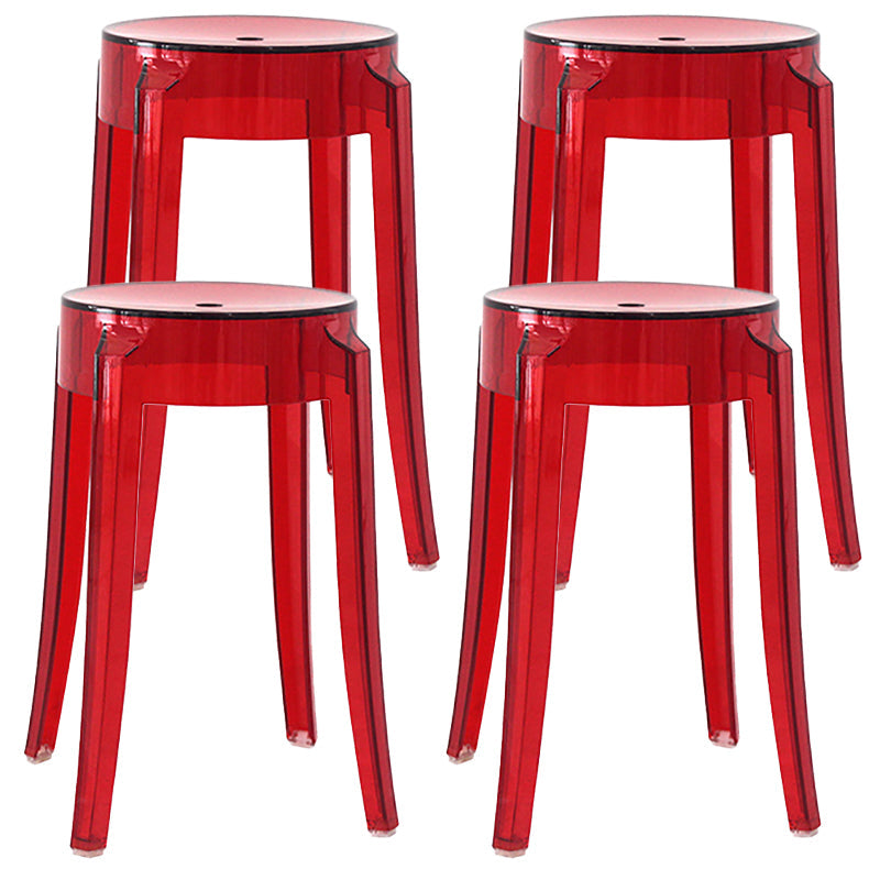 Modern Armless Stackable Counter Stool Plastic Living Room Bar Stool with Plastic Seat Red 4 Piece Set Clearhalo 'Bar Furniture' 'Bar Stools' 'bar_stools' 'furn' 'furn_bar_stools' 'furniture_bar_stools' 'Kitchen & Dining Furniture' 'kitchen&dining_furn' 'kitchen' 'kitchen_furn' Furniture' 4664322
