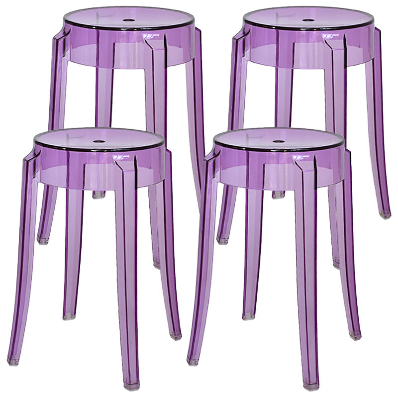 Modern Armless Stackable Counter Stool Plastic Living Room Bar Stool with Plastic Seat Purple 4 Piece Set Clearhalo 'Bar Furniture' 'Bar Stools' 'bar_stools' 'furn' 'furn_bar_stools' 'furniture_bar_stools' 'Kitchen & Dining Furniture' 'kitchen&dining_furn' 'kitchen' 'kitchen_furn' Furniture' 4664337