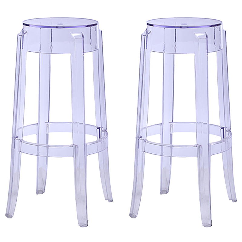 Modern Armless Stackable Counter Stool Plastic Living Room Bar Stool with Plastic Seat Clear 2 Piece Set Clearhalo 'Bar Furniture' 'Bar Stools' 'bar_stools' 'furn' 'furn_bar_stools' 'furniture_bar_stools' 'Kitchen & Dining Furniture' 'kitchen&dining_furn' 'kitchen' 'kitchen_furn' Furniture' 4664339