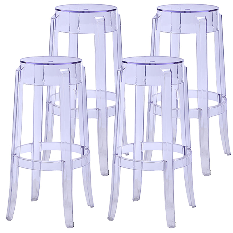 Modern Armless Stackable Counter Stool Plastic Living Room Bar Stool with Plastic Seat Clear 4 Piece Set Clearhalo 'Bar Furniture' 'Bar Stools' 'bar_stools' 'furn' 'furn_bar_stools' 'furniture_bar_stools' 'Kitchen & Dining Furniture' 'kitchen&dining_furn' 'kitchen' 'kitchen_furn' Furniture' 4664340