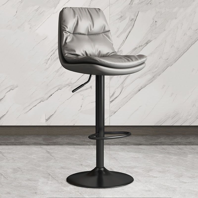 Modern Leather Adjustable Height Barstool Indoor Bar Stool with Iron Legs and Low Back Light Gray Black Clearhalo 'Bar Furniture' 'Bar Stools' 'bar_stools' 'furn' 'furn_bar_stools' 'furniture_bar_stools' 'Kitchen & Dining Furniture' 'kitchen&dining_furn' 'kitchen' 'kitchen_furn' Furniture' 4664408