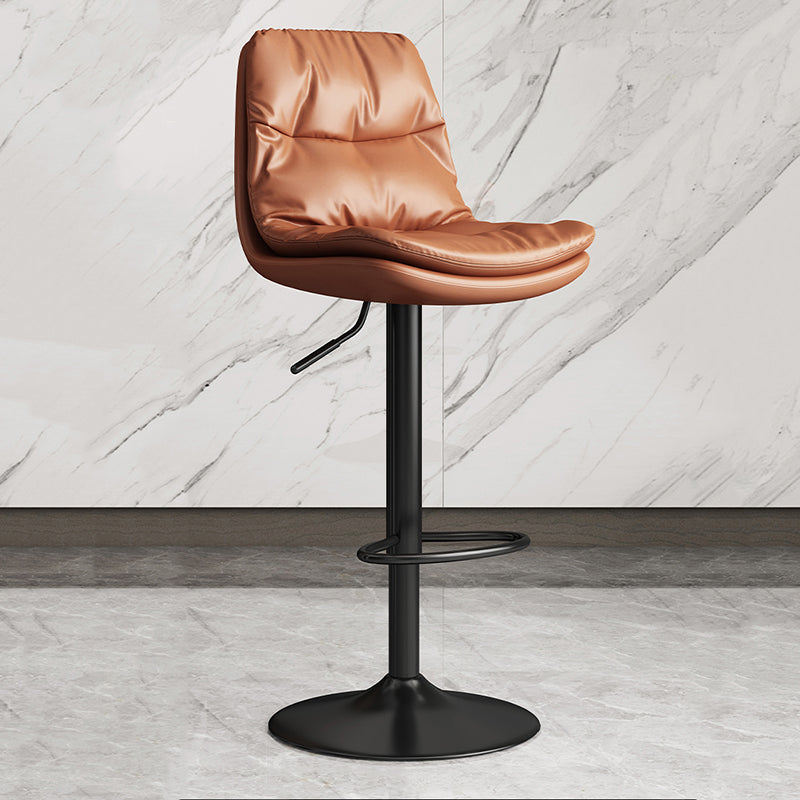 Modern Leather Adjustable Height Barstool Indoor Bar Stool with Iron Legs and Low Back Brown Black Clearhalo 'Bar Furniture' 'Bar Stools' 'bar_stools' 'furn' 'furn_bar_stools' 'furniture_bar_stools' 'Kitchen & Dining Furniture' 'kitchen&dining_furn' 'kitchen' 'kitchen_furn' Furniture' 4664411
