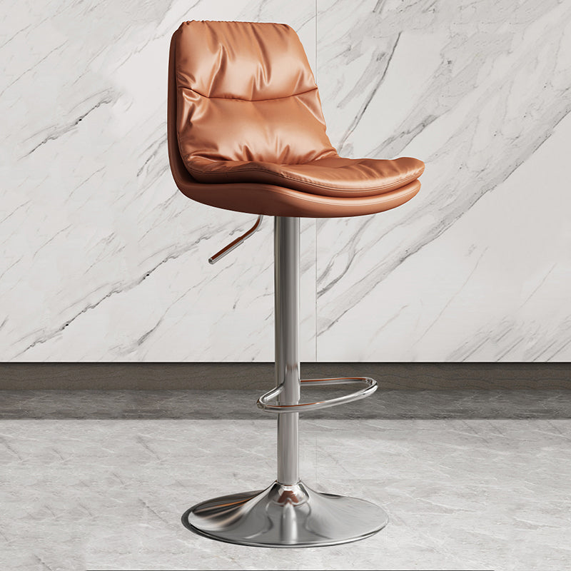 Modern Leather Adjustable Height Barstool Indoor Bar Stool with Iron Legs and Low Back Brown Silver Clearhalo 'Bar Furniture' 'Bar Stools' 'bar_stools' 'furn' 'furn_bar_stools' 'furniture_bar_stools' 'Kitchen & Dining Furniture' 'kitchen&dining_furn' 'kitchen' 'kitchen_furn' Furniture' 4664422