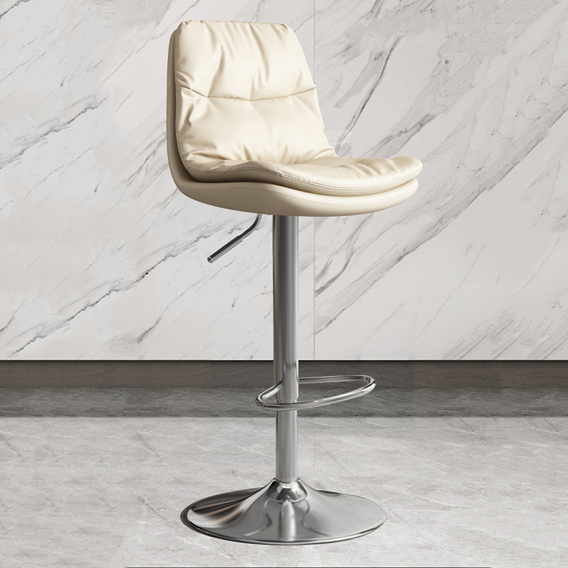 Modern Leather Adjustable Height Barstool Indoor Bar Stool with Iron Legs and Low Back Off-White Silver Clearhalo 'Bar Furniture' 'Bar Stools' 'bar_stools' 'furn' 'furn_bar_stools' 'furniture_bar_stools' 'Kitchen & Dining Furniture' 'kitchen&dining_furn' 'kitchen' 'kitchen_furn' Furniture' 4664428