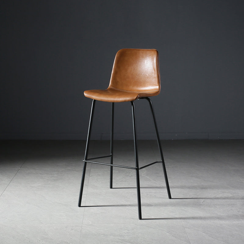 Industrial Style Bar-stool with Iron Legs Bucket Seat for Kitchen Bar Dark Brown 1 Piece Clearhalo 'Bar Furniture' 'Bar Stools' 'bar_stools' 'furn' 'furn_bar_stools' 'furniture_bar_stools' 'Kitchen & Dining Furniture' 'kitchen&dining_furn' 'kitchen' 'kitchen_furn' Furniture' 4664455