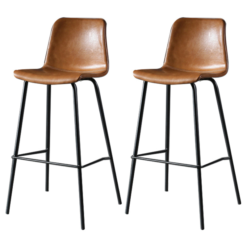 Industrial Style Bar-stool with Iron Legs Bucket Seat for Kitchen Bar Dark Brown 2 Piece Set Clearhalo 'Bar Furniture' 'Bar Stools' 'bar_stools' 'furn' 'furn_bar_stools' 'furniture_bar_stools' 'Kitchen & Dining Furniture' 'kitchen&dining_furn' 'kitchen' 'kitchen_furn' Furniture' 4664456