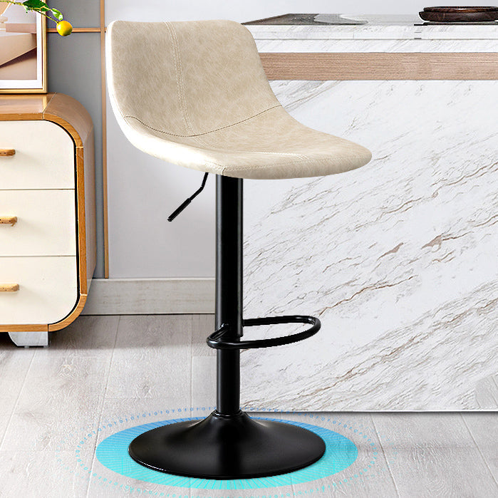 Modern Rotatable Backrest Counter Stool Steel Study Bar Stool with Leather Cushion Off-White 1 Piece Clearhalo 'Bar Furniture' 'Bar Stools' 'bar_stools' 'furn' 'furn_bar_stools' 'furniture_bar_stools' 'Kitchen & Dining Furniture' 'kitchen&dining_furn' 'kitchen' 'kitchen_furn' Furniture' 4664511