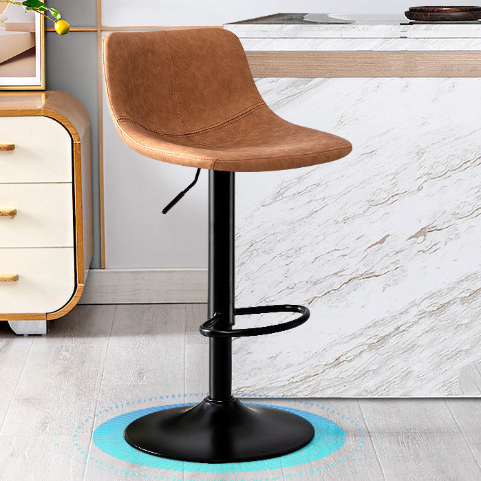 Modern Rotatable Backrest Counter Stool Steel Study Bar Stool with Leather Cushion Brown 1 Piece Clearhalo 'Bar Furniture' 'Bar Stools' 'bar_stools' 'furn' 'furn_bar_stools' 'furniture_bar_stools' 'Kitchen & Dining Furniture' 'kitchen&dining_furn' 'kitchen' 'kitchen_furn' Furniture' 4664517