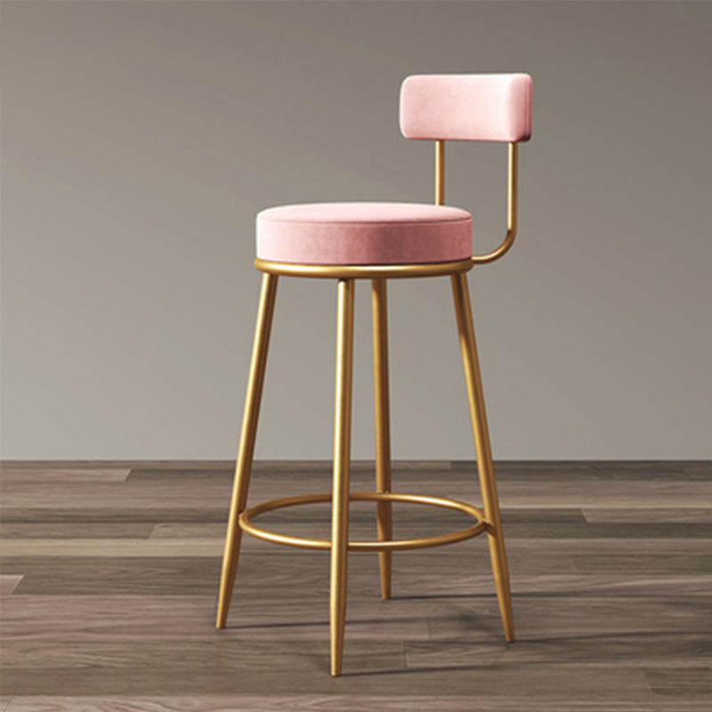 Glam Style Bar-stool with Iron Legs Footrest Low Back Round Seat for Kitchen Bar Clearhalo 'Bar Furniture' 'Bar Stools' 'bar_stools' 'furn' 'furn_bar_stools' 'furniture_bar_stools' 'Kitchen & Dining Furniture' 'kitchen&dining_furn' 'kitchen' 'kitchen_furn' Furniture' 4664648
