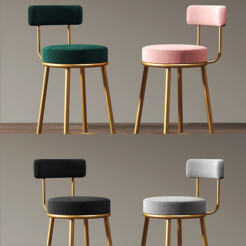 Glam Style Bar-stool with Iron Legs Footrest Low Back Round Seat for Kitchen Bar Clearhalo 'Bar Furniture' 'Bar Stools' 'bar_stools' 'furn' 'furn_bar_stools' 'furniture_bar_stools' 'Kitchen & Dining Furniture' 'kitchen&dining_furn' 'kitchen' 'kitchen_furn' Furniture' 4664658